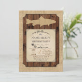 魚釣りの誕生会の素朴な木製の魚の棒の招待 招待状 (スタンド正面)