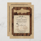 魚釣りの誕生会の素朴な木製の魚の棒の招待 招待状 (正面/裏面)