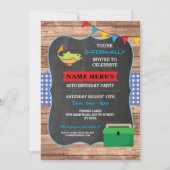 魚釣りの誕生会の素朴な木製の魚60の招待 招待状 (正面)