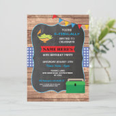 魚釣りの誕生会の素朴な木製の魚60の招待 招待状 (スタンド正面)