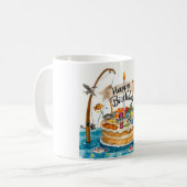 魚釣りの誕生日にケーキをテーマにした コーヒーマグカップ (正面左)
