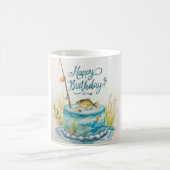 魚釣りの誕生日にケーキをテーマにした コーヒーマグカップ (中央)