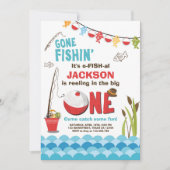 魚釣りの誕生日の招待状木大きいもの 招待状 (正面)