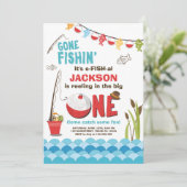 魚釣りの誕生日の招待状木大きいもの 招待状 (スタンド正面)
