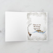 魚釣りの誕生日の日没のシルエット カード (内部)