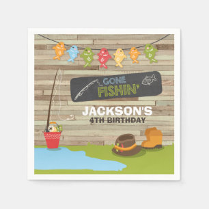 魚釣りの誕生日の紙ナプキンの男の子の木製に巻き取ること スタンダードカクテルナプキン