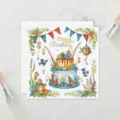 魚釣りの誕生日をテーマにしたおもしろい カード (正面/裏面インサイチュ)