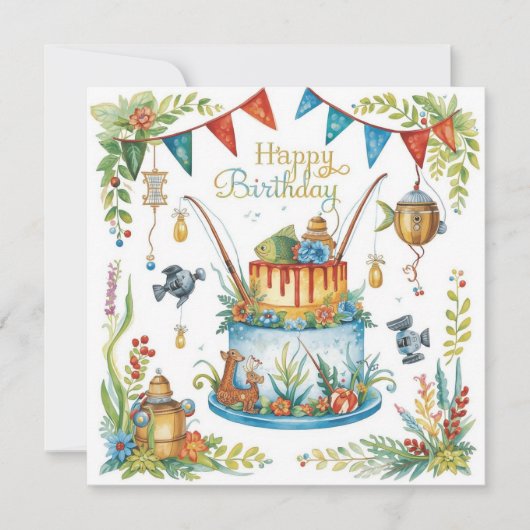 魚釣りの誕生日をテーマにしたおもしろい カード (正面)