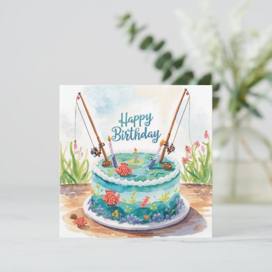 魚釣りの誕生日をテーマにしたおもしろい カード (スタンド正面)