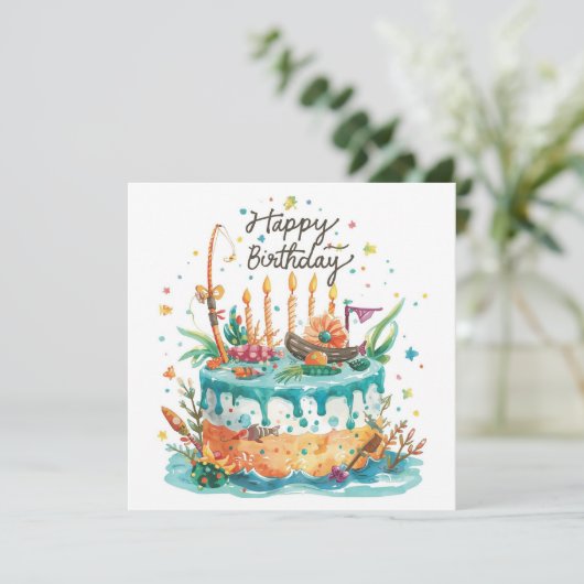 魚釣りの誕生日をテーマにしたおもしろい カード (スタンド正面)