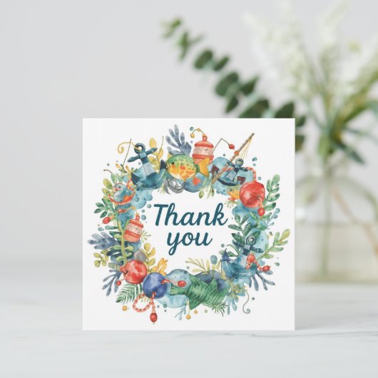 魚釣りの誕生日をテーマにしたおもしろい サンキューカード (スタンド正面)