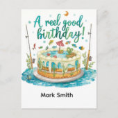 魚釣りの誕生日をテーマにしたおもしろい ポストカード (正面)