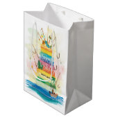 魚釣りの誕生日をテーマにしたおもしろい ミディアムペーパーバッグ (正面アングル)