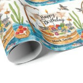 魚釣りの誕生日をテーマにしたおもしろい ラッピングペーパー (ロールコーナー)