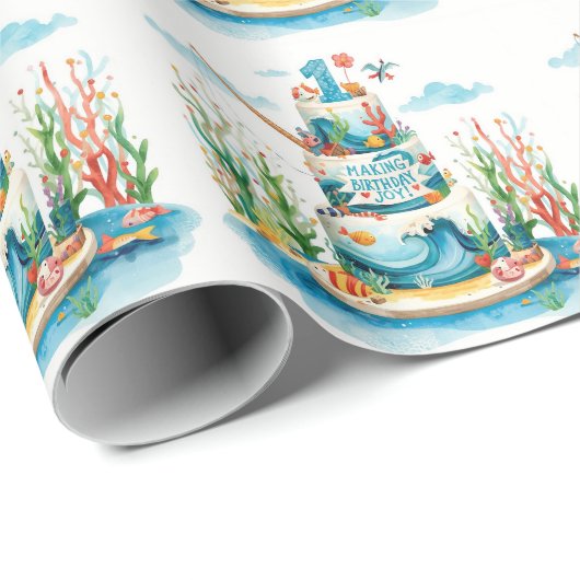 魚釣りの誕生日(ケーキあり) ラッピングペーパー (ロールコーナー)