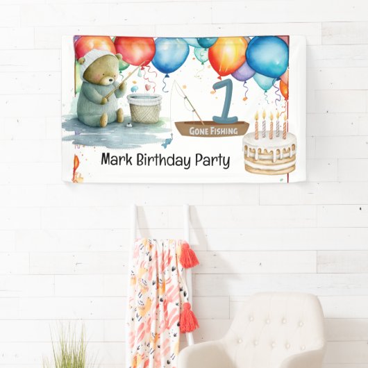 魚釣りの誕生日（男の子） 横断幕 (インサイチュ)