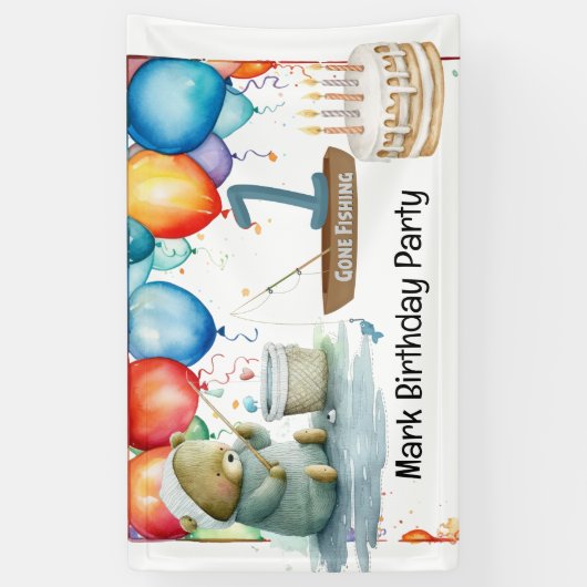 魚釣りの誕生日（男の子） 横断幕 (縦)