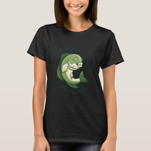 魚釣りの賛辞Bassカッコいいおもしろいレトロアート Tシャツ (正面)