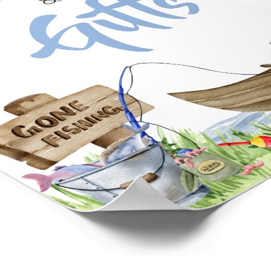 魚釣りの赤ちゃんシャワーの本とギフト ポスター (角)