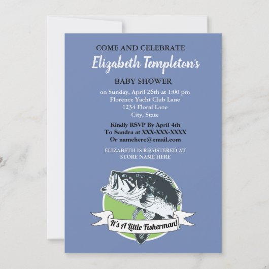 魚釣りの赤ちゃんシャワー小さな漁師 招待状 (裏面)