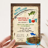 魚釣りの赤ちゃんシャワー、少年の素朴なリール興奮 招待状