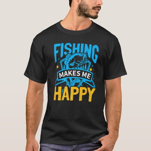 魚釣りの魚は私を幸せにするフィッシャーフィッシャーマンクオ Tシャツ (正面)