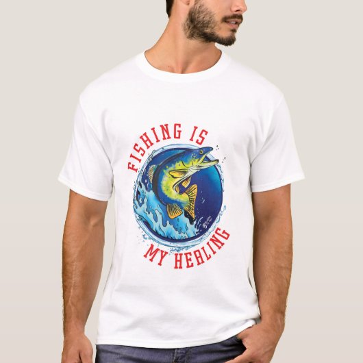 魚釣りは私のヒーリングホワイト Tシャツ (正面)