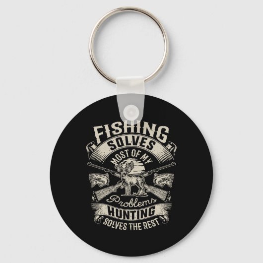 魚釣りは私の問題の大部分を解決Tシャツ狩り キーホルダー (正面)