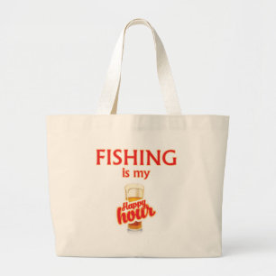 魚釣りは私の幸せ ラージトートバッグ
