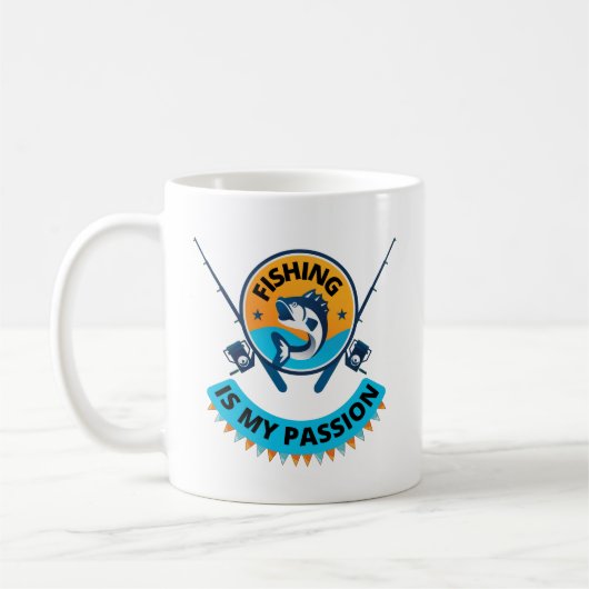 魚釣りは私の情熱は、行く魚釣りTシャツ コーヒーマグカップ (左)