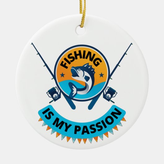 魚釣りは私の情熱は、行く魚釣りTシャツ セラミックオーナメント (正面)