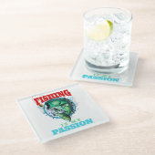 魚釣りは私の情熱、レトロアングラーベース ガラスコースター (アングル)