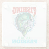 魚釣りは私の情熱、レトロアングラーベース ガラスコースター (裏面)