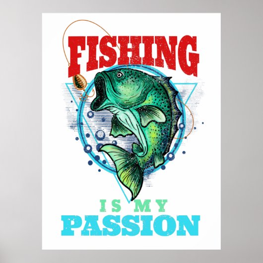 魚釣りは私の情熱、ヴィンテージフィッシュリール ポスター (正面)