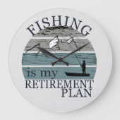 魚釣りは私の退職計画ヴィンテージ ラージ壁時計 (正面)