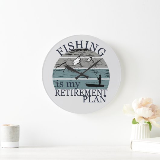 魚釣りは私の退職計画ヴィンテージ ラージ壁時計 (ホーム)
