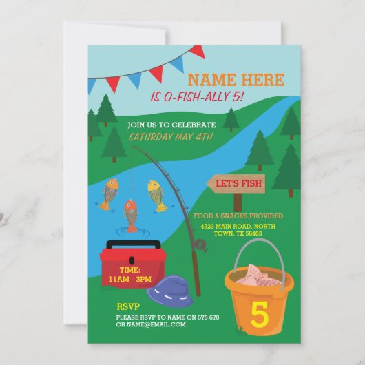 魚釣りは誕生会湖の棒の招待を採取しよう 招待状 (正面)