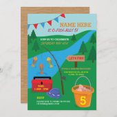 魚釣りは誕生会湖の棒の招待を採取しよう 招待状 (正面/裏面)