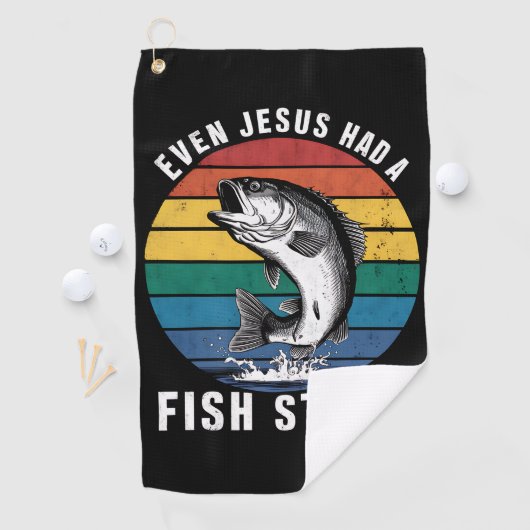 魚釣りもイエス様は魚の物語ベースの魚を持っていたおもしろい ゴルフタオル (インサイチュ)