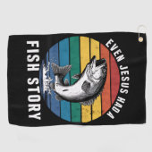 魚釣りもイエス様は魚の物語ベースの魚を持っていたおもしろい ゴルフタオル (横)