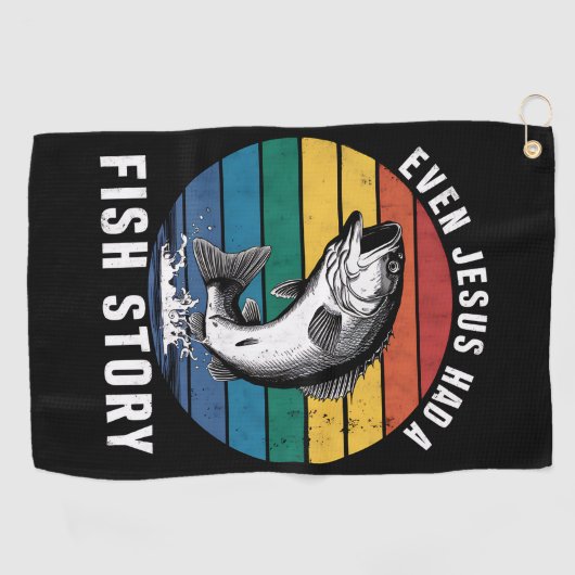 魚釣りもイエス様は魚の物語ベースの魚を持っていたおもしろい ゴルフタオル (横)