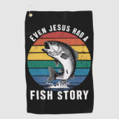 魚釣りもイエス様は魚の物語ベースの魚を持っていたおもしろい ゴルフタオル (正面)