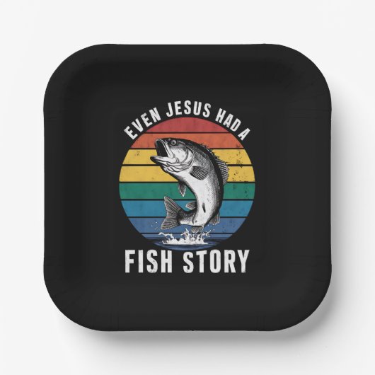 魚釣りもイエス様は魚の物語ベースの魚を持っていたおもしろい ペーパープレート (正面)