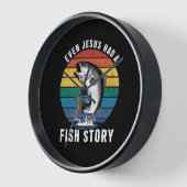 魚釣りもイエス様は魚の物語ベースの魚を持っていたおもしろい 壁時計 (傾斜)