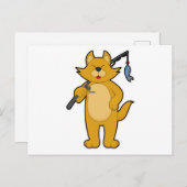 魚釣りをしている猫 & 釣り竿と魚 ポストカード (正面/裏面)