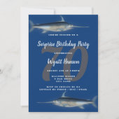 魚釣りをテーマにしたエージビッグナンバー誕生日ブルー 招待状 (正面)