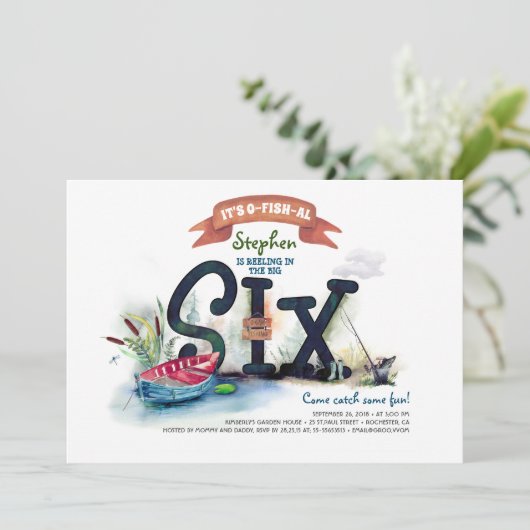 魚釣りをテーマにしたボーイズ6誕生日 招待状 (スタンド正面)