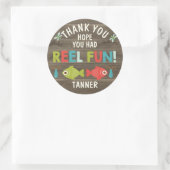 魚釣りをテーマにしたリールおもしろいありがとう誕生日シール ラウンドシール (バッグ)