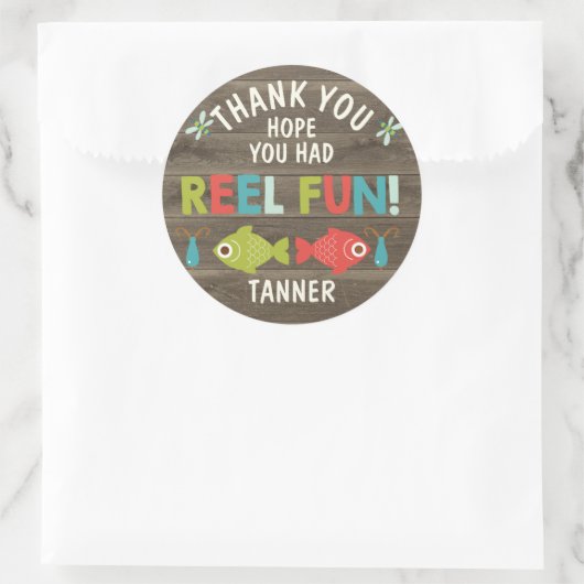 魚釣りをテーマにしたリールおもしろいありがとう誕生日シール ラウンドシール (バッグ)
