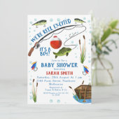 魚釣りをテーマにしたリール励起赤ちゃんシャワー招待状 招待状 (スタンド正面)